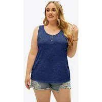 Imily Bela Tanktop Damen Plus Size Ärmelloses Henley-Sommershirt (Packung, 1-tlg., 1per-Pack) Einfarbig