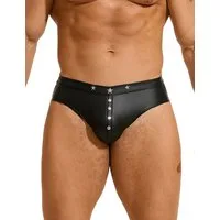Lau-Fashion Slip Herren Nieten Wetlook Lack Leder Männer Schwarz Unterwäsche M/L/XL