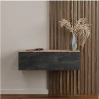 Planetmöbel Garderobenschrank Flur Möbel Garderobe 100 cm (ohne Spiegel) (Kompaktgarderobe mit Klappe als Stauraum, Hängeschrank 100 cm Gold Eiche / Schwarz Charcoal) Wandgarderobe (ohne Spiegel)