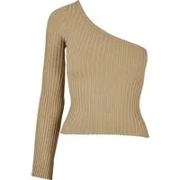 URBAN CLASSICS Rundhalspullover Urban Classics Damen Ladies Short Rib Knit One Sleeve Sweater (1-tlg)