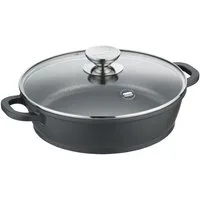 Berndes Servierpfanne mit Glasdeckel 24, 28 oder 32 cm, Aluguss, schwarz - Vario Click, Aluminium-Vakuumdruckguss