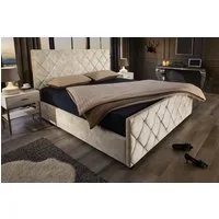 riess-ambiente Boxbett ELYSIUM 160x200cm champagner/beige – Samt, mit Bettkasten & Kopfteil (Einzelartikel, 1-St), Kingsize, Stauraum unter der Liegefläche, elegante Ziersteppung