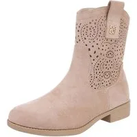 Ital-Design Damen Stiefelette mit elegantem Design und hohem Komfort Sommerboots (91154453) Blockabsatz Flache Stiefeletten in Hellbraun