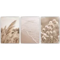 Tigerlino Poster Strand Poster 3er Set Beige Pampasgras Meer Boho Wandbilder