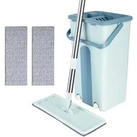 JEOBEST Wischmopp-Set Wischmopp Set mit Eimer mit 2 waschbaren Mikrofaser-Pads, Freihändiges Waschen, nass und trocken, 360 Grad drehbar