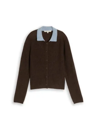 TOM TAILOR Denim - Strickjacke mit Kragen braun - Gr. - XS