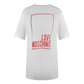Love Moschino Large Box Logo Oversized White Mini T-shirt Dess