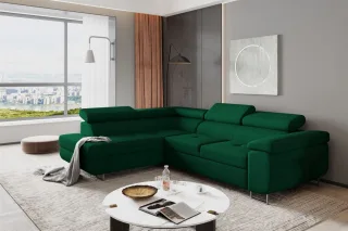 Ecksofa Sofa JADE Stoff Kronos Dunkelgrün mit Schlaffunktion Ottomane Links