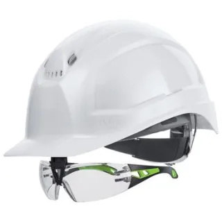 uvex pheos IES Schutzhelm mit Schutzbrille - mit Lüftung - mit Drehradsystem - langer Schirm weiß 55 cm - 61 cm - 9772050