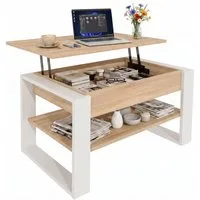 TREND WERK Couchtisch Lift-Couchtisch höhenverstellbar Sofatisch 92×55 cm mit Stauraum (verstecktem Fach Wohnzimmertisch Holz modern)