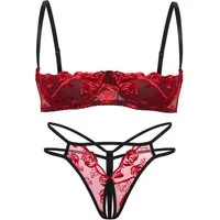Elegant Love Set: Bügel-BH Dessous-Set mit Ouvert-Slip – Reizwäsche aus Spitze im Rosen-Design (Set, 2-tlg., mit Ouvert-String) Sexy Damenunterwäsche – BH-Set mit Tanga im offenen Schritt-Design