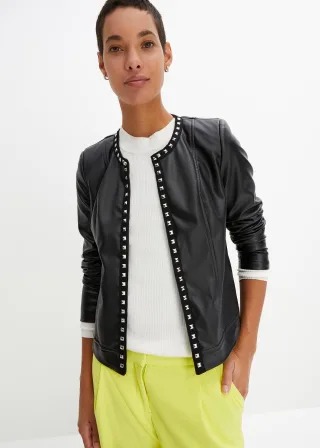 bonprix Lederimitat-Jacke, schwarz, Gr.40, Zeitloser Lederimitat-Blazer mit NietenLederimitat