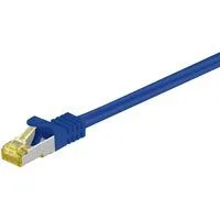 Patchkabel RJ-45 S/FTP mit Cat7 Rohkabel blau, 25 cm, LSZH halogenfrei, 500 MHz