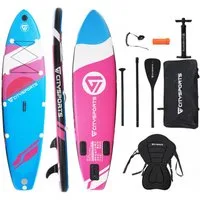 CITYSPORTS Inflatable SUP-Board 320x80x15cm,aufblasbares Stand Up Paddle Board set bis 160 kg, Komplettset mit Paddel, Pumpe, Rucksack, Leash, Finnen & Kajak-Sitz