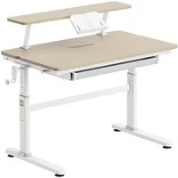 HOKO Kinderschreibtisch Ergo Jugend Schreibtisch höhenverstellbar 54-76 cm, 100x60 cm (ergonomischer Computertisch mit neigbarer Tischplatte (0-50) & Schublade, stabil & belastbar bis 100 kg, Weiß, Holzfarben)