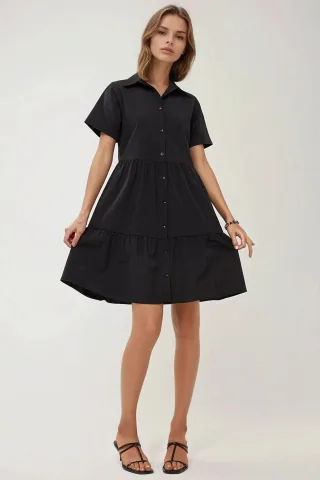 Mini A-Linien Hemdblusenkleid mit Knöpfen