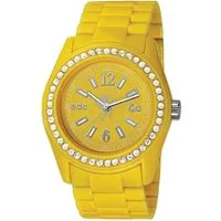 edc by Esprit Quarzuhr Disco Glam Yellow with Stones, aus Kunststoff, Edelstahlboden, Gelb, Zirkonia, Faltschließe