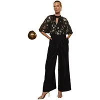 Love & Roses Jumpsuit Love & Roses Metallic-Jumpsuit mit weitem Bein (1-tlg)