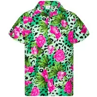 King Kameha Hawaiihemd Leopard Flowers Funky Hawaii-Hemd Herren Kurzarm Front-Tasche Unisex