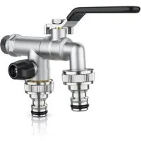 Brandson Absperrventil Absperrventil Wasserhahn Garten 1/2 Zoll & 3/4 Zoll aus Messing, (1-tlg), 2 separat schaltbare Ausgänge, Schnellkupplung, Dichtband für Garten