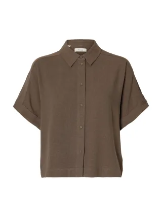 selected women - SLWVIVA SS CROPPED SUN SHIRT NOOS Chocolate Chip - Gr. - 38