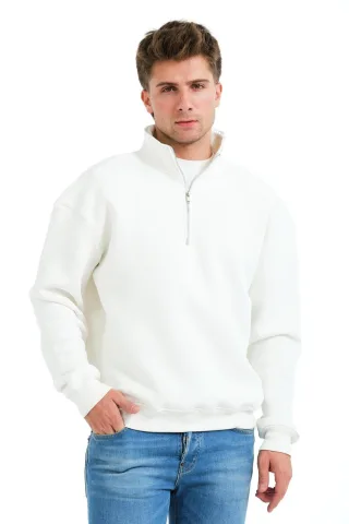 JUSTEVER Herren-Sweatshirt mit Stehkragen, halbgeschlossenem Reißverschluss und erhöhter Passform in Ecru - Prime