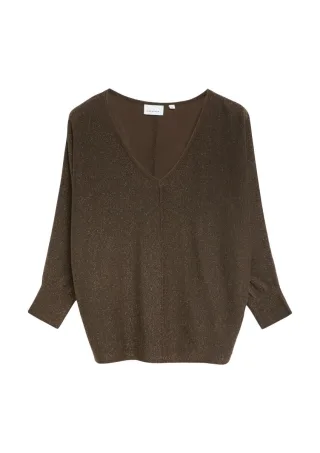 comma - Lockerer Strickpullover mit V-Ausschnitt und 3/4-Arm braun - Gr. - S