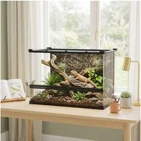 PawHut Terrarium Glasterrarium 48L Fütterungsbox mit Frontbelüftung, für Amphibien, Spinne, Schwarz, 50 x 30 x 35 cm