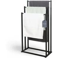 Allyson Handtuchhalter Freistehender Badetuchhalter Ohne Bohren in Schwarz, 3-Stangen-Design, rostbeständiger Karbonstahl, rutschfeste Basis.