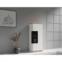 OTTO home Vitrine RIBE75, 1Glasboden variabel, dunkles gehärtetes Glas, Trendfarbe Oberplatte Eiche massiv,dunkles Glas, schwarze Metall Griffe