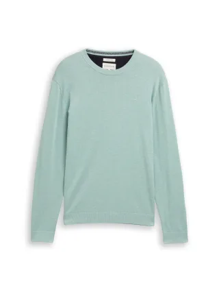 Tom Tailor - Basic Strickpullover aus Baumwolle soft greyish green melange - Gr. - XXXL