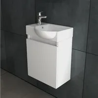 Alpenberger Badezimmer-Set - Gäste WC Möbel Set mit Keramik Waschbecken Klein Gäste WC, (Badmöbel Set aus MDF/MFC, 2-St., Vormontierter Waschtisch & Waschbeckenunterschrank Weiß), Waschtischunterschrank mit Softclose Funktion