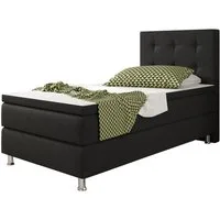 inter Boxspringbett Köln 90x200 cm Webstoff mit 7 Zonen Taschenfederkern und Topper (90x200 cm, Schwarz mit 7 Zonen Taschenfederkernmatratze inkl. Topper), Taschenfederkern-Komfort, gepolstertes Kopfteil, inklusive Matratze