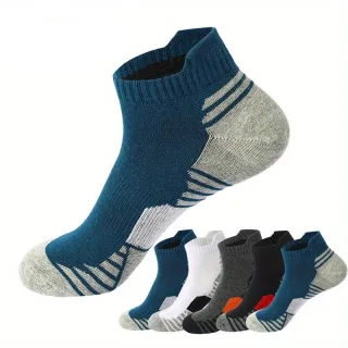 5 Pairs Men's Cotton Breathable Athletic Short Socks, Men's Low Cut Sweat-Wicking Ankle Socks, High Quality Casual Soft