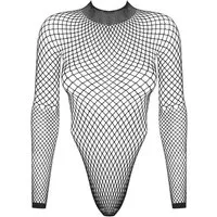 Obsessive Stringbody Langarm Netz-Body - schwarz (1-tlg) transparent, Rückenfrei