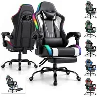 HOMALL Gaming-Stuhl mit LED,Ergonomisch,Fußstütze,computerstuhl,gaming stuhl mit massage, Ergonomischer Bürostuhl,Kopfstütze und Lendenstütze