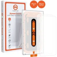 Mobile Origin Displayschutzfolie 2x Panzerglas für iPhone 15 / 15 Pro Schutzglas Panzerfolie für Apple iPhone 15, Apple iPhone 15 Pro, 2 Stück, Anti-Fingerabdruck, Anti-Kratz, Doppelbeschichtung, Hartglas