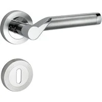 Türbeschläge24 Drückergarnitur Drückergarnitur Lightning, Schraubrosettenoptik, festdrehbar gelagert, Bicolor Chrom/Edelstahl matt