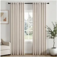 Topfinel Vorhang Vorhang Wohnzimmer Leinenoptik Licht Filtern mit Ösen Halbtransparent, Ösen, halbtransparent, Voile Ösen Gardinen Elfenbein 140x225cm 2er Set Schlafz Balkon Wohnz