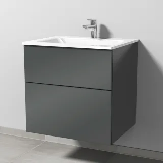 Sanipa 3way Glas-Set Glas-Waschtisch und Unterbau mit 2 Auszügen, Anthrazit-Glanz SF20179