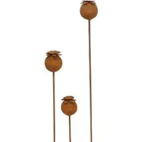 Dekoleidenschaft Gartenstecker "Mohn" Metall mit Rost Finish, rostige Outdoor Metalldeko, Gartendeko (3-St., im Set) Roststecker 60 + 80 + 100 cm hoch für Draußen