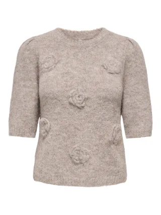 ONLY - ONLZAGGIE SS FLOWER O-NECK CC KNT Silver Mink - Gr. - M