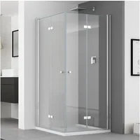 IMPTS Eckdusche Duschkabine Eckeinstieg Drehfalttür eckdusche, BxT: 80x80 cm, Sicherheitsglas, Falttür Faltdusche Falttürkabine, mit Duschwanne, mit hochwertigen Aluminiumprofilen in Chrome, Duschabtrennung Falttür Dusche Glasabtrennung