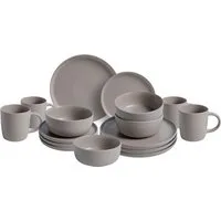 van Well Kombiservice Geschirr-Set Grigio, 16-teilig (16-tlg), 4 Personen, Steingut, rund, taupe, spülmaschinen- und mikrowellengeeignet