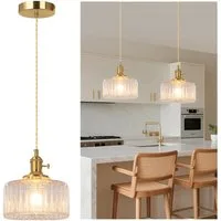 Sunicol Pendelleuchte LED Glas Hängelampe höhenverstellbar, Vintage, Warmweiße, LED wechselbar, Hängeleuchte mit E27 Fassung und Glühbirne für Esstisch
