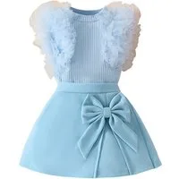 Gluckids Shirt & Rock Baby Mädchen Süße Sommer Outfits Set, Ärmellos Top + Rock mit Bowknot (Set, 2-tlg) Elegante Rüschen Baby-Sets, Party, Urlaub, Hochzeit Babykleidung