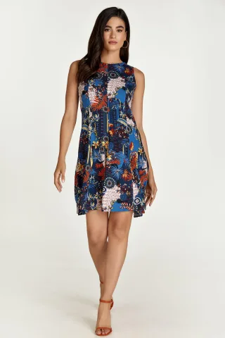 Cloche-Kleid mit Blumendruck in Marineblau