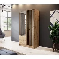 MOEBLO Kleiderschrank JOHN (Latten aus Holz, Loft Stil IndustrieSchrank Aufbewahrungsschrank (Spannstange) mit Regalböden Spannstange & 2 Schubladen, Industrieschrank für Schlafzimmer, Schlafzimmerschrank mit 2/3/4 drehbaren Türen, 2 Schubladen)