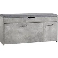 Mondeer Schuhbank Schuhhocker, mit Sitzfläche, mit Klappschublade, 100 x 30 x 52 cm, Weiß + Grau