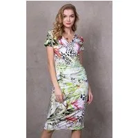 Passioni Wickelkleid mit Blumen und Animalprint mit seitlicher Raffung und bequem zu tragen